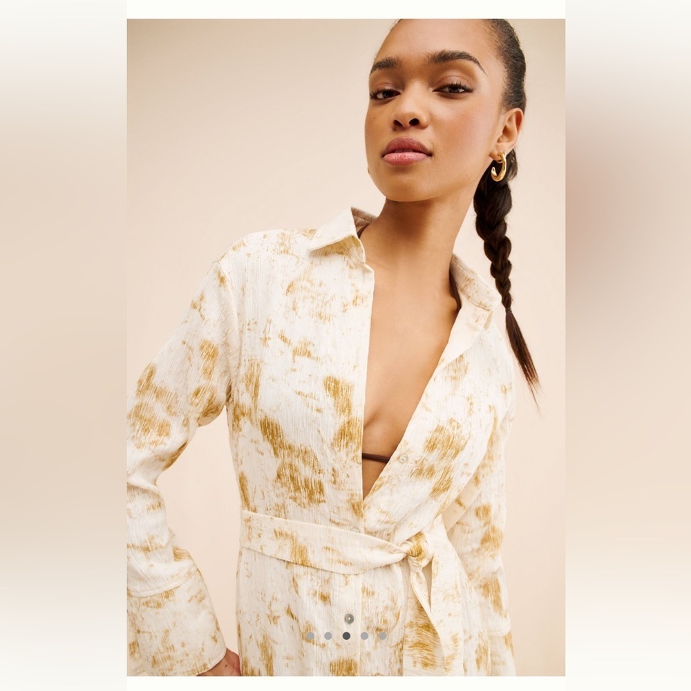 Anthropologie Little Lies Neutral Tie-Waist Midi Dress – Size L - Picture 3 of 10